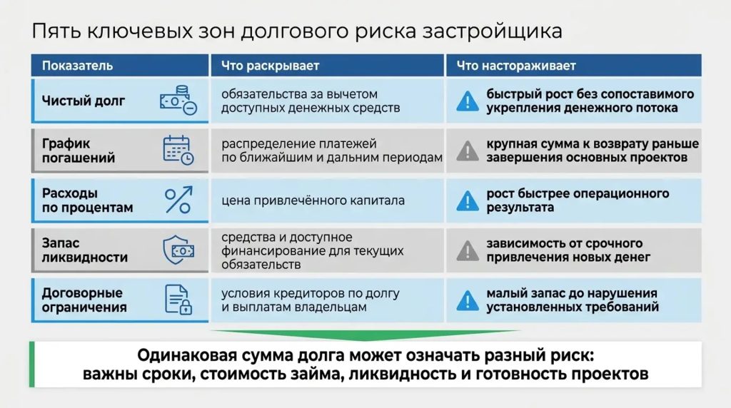 Пять ключевых зон долгового риска застройщика